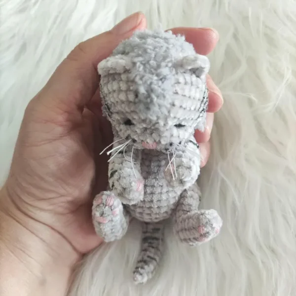 Sleeping Grey Plush Kitten With Black Stripes - Image 2