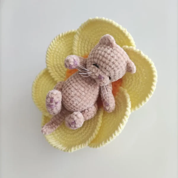 Sleeping Mini Light Brown Plush Cat - Image 2