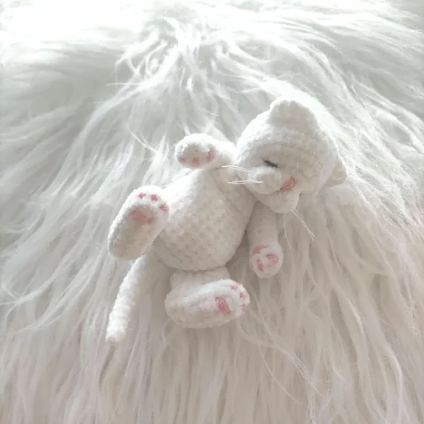 Sleeping Mini White Plush Cat - Pocket Toy - Image 3