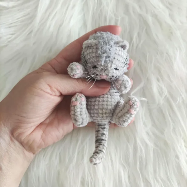 Sleeping Grey Plush Kitten With Black Stripes - Image 3