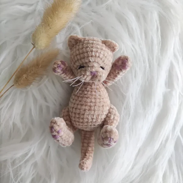 Sleeping Mini Light Brown Plush Cat - Image 3