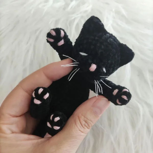 Sleeping Mini Black Plush Cat - Realistic Toy - Image 3