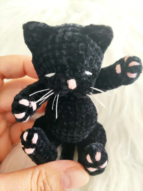 Sleeping Mini Black Plush Cat - Realistic Toy - Image 4