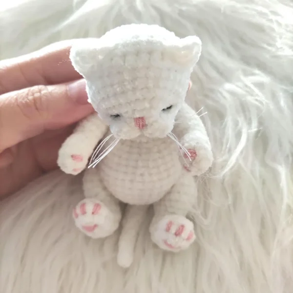 Sleeping Mini White Plush Cat - Pocket Toy - Image 5
