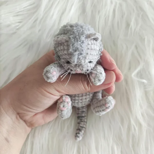 Sleeping Grey Plush Kitten With Black Stripes - Image 4
