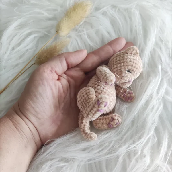 Sleeping Mini Light Brown Plush Cat - Image 4
