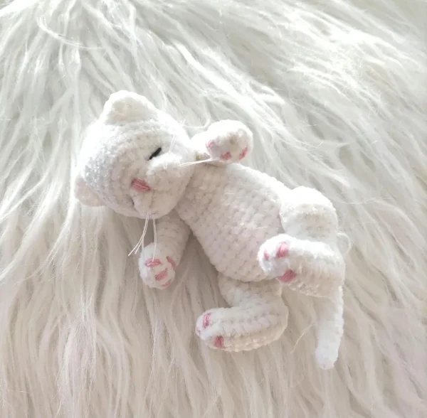 Sleeping Mini White Plush Cat - Pocket Toy - Image 6