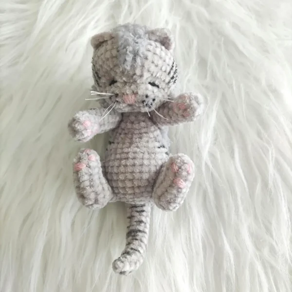 Sleeping Grey Plush Kitten With Black Stripes - Image 5
