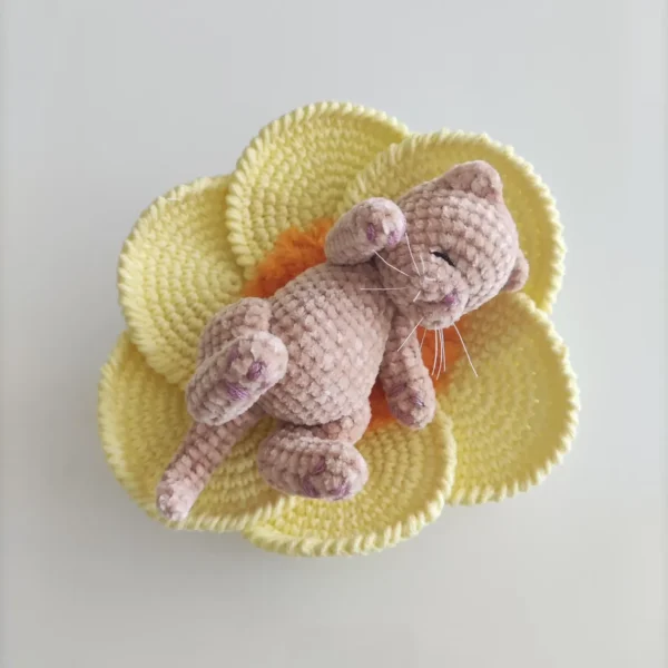 Sleeping Mini Light Brown Plush Cat - Image 5