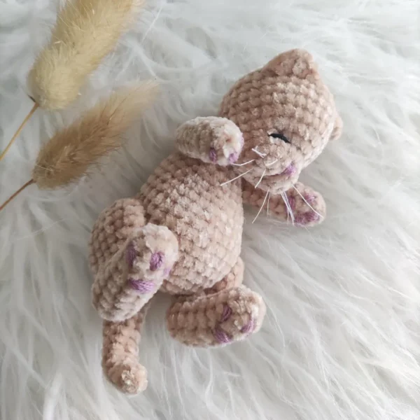 Sleeping Mini Light Brown Plush Cat - Image 6