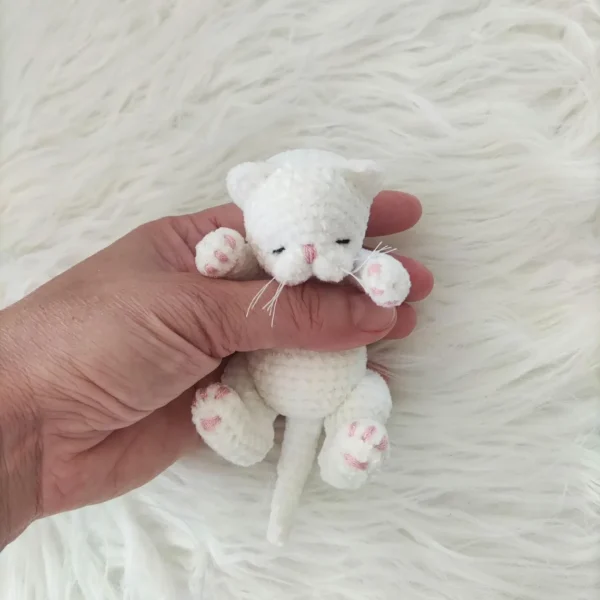 Sleeping Mini White Plush Cat - Pocket Toy - Image 7