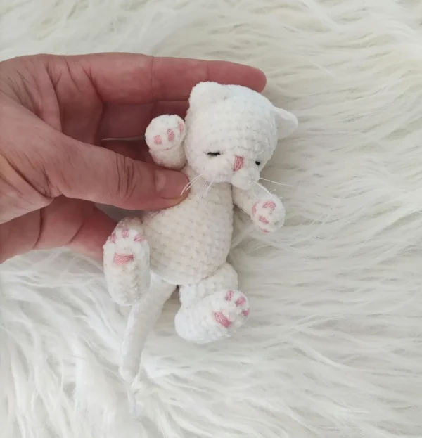 Sleeping Mini White Plush Cat - Pocket Toy - Image 8