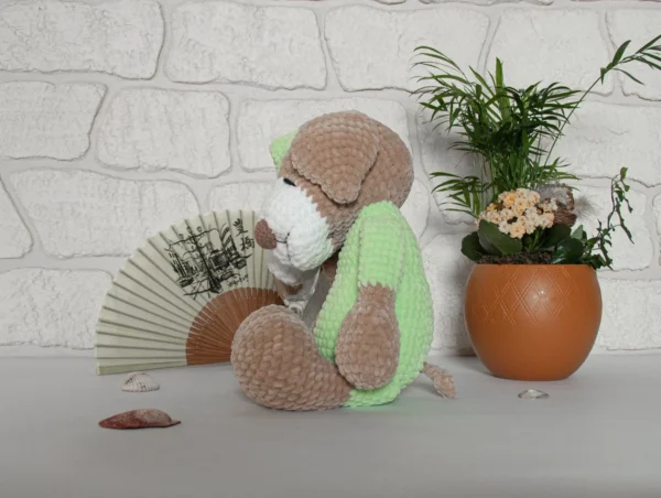 COZY HANDMADE SLEEPING PUPPY PLUSH, SOFT CROCHET DOG TOY WITH PAJAMAS - Image 5