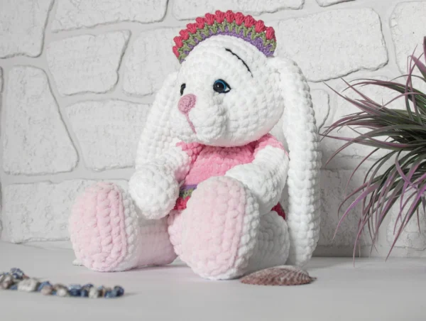 ADORABLE WHITE HANDMADE BUNNY, CROCHET PLUSH TOY - Image 4