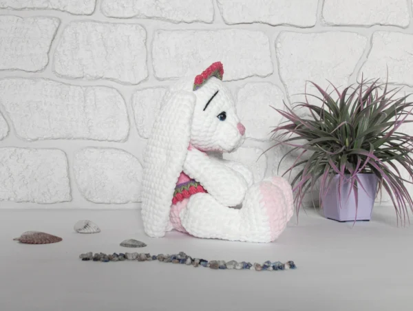 ADORABLE WHITE HANDMADE BUNNY, CROCHET PLUSH TOY - Image 3