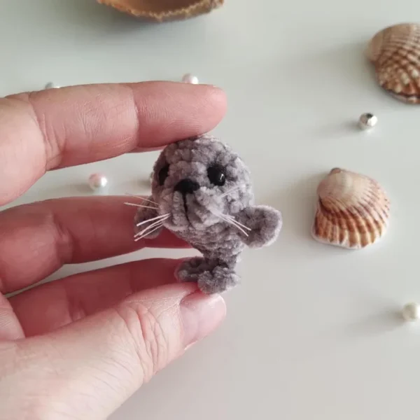 Handmade Mini Crochet Seal, Tiny Plush Keychain, Dollhouse Companion - Image 2