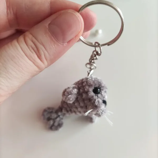 Handmade Mini Crochet Seal, Tiny Plush Keychain, Dollhouse Companion - Image 11
