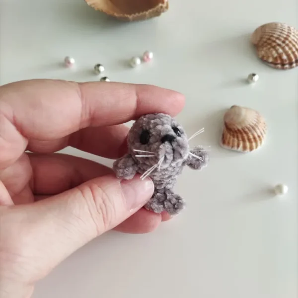 Handmade Mini Crochet Seal, Tiny Plush Keychain, Dollhouse Companion - Image 4