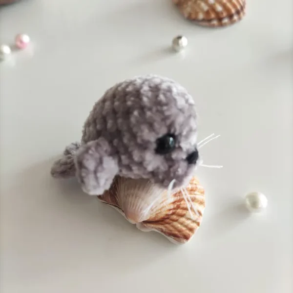 Handmade Mini Crochet Seal, Tiny Plush Keychain, Dollhouse Companion - Image 5
