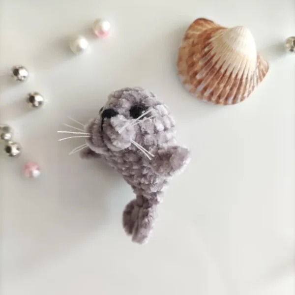 Handmade Mini Crochet Seal, Tiny Plush Keychain, Dollhouse Companion - Image 6